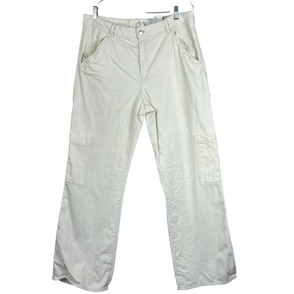 H&M Jeans Women's Size 14 Cargo Cream Ivory Flair Leg Casual Preppy - Picture 1 of 9